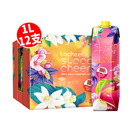 超值商超日：Lacheer 兰雀 萨果奇 纯鲜苹果汁 1L*12盒