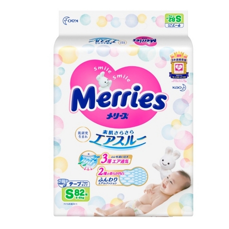 Merries 妙而舒 婴儿纸尿裤 S82片