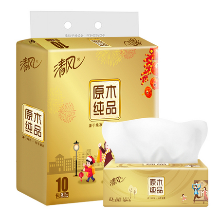 百亿补贴聚划算：Breeze 清风 原木纯品金装系列 抽纸 3层*100抽*10包（188*136mm）