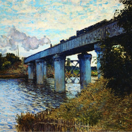 雅昌 莫奈《阿尔的铁路桥》89×70cm 装饰画 油画布
