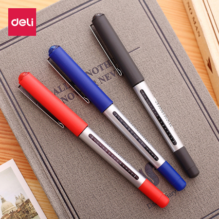 deli 得力 直液式中性笔 0.5mm 10支装 8黑＋1红＋1蓝