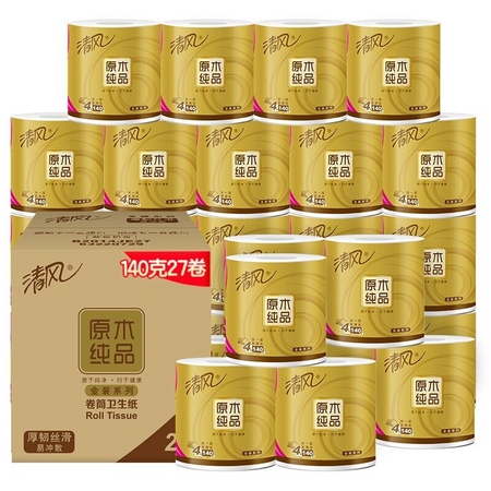 有券的上：Breeze 清风 原木金装 卷纸 4层140g27卷