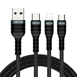 SENICC 声丽 LT335 一拖三 闪充编织数据线 2.1A 1.5米
