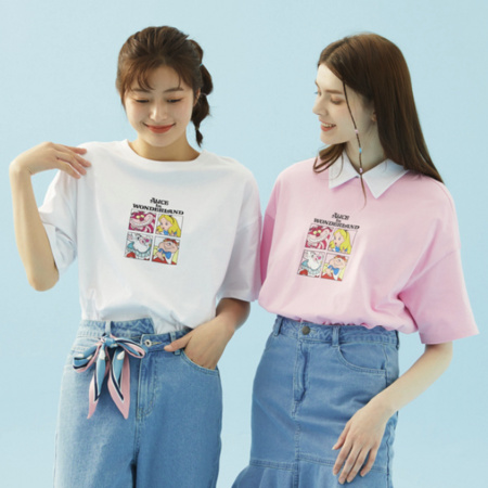 Meters bonwe 美特斯邦威 633451 爱丽丝联名系列 女士短袖T恤