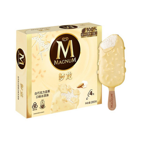 MAGNUM 梦龙 和路雪 白巧克力口味 冰淇淋家庭装 65g*4支