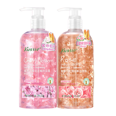 Kustie 樱花玫瑰花瓣沐浴露 720ml*2（赠沐浴露100ml +浴球2个+旅行装6包）
