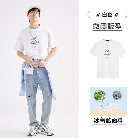 PEACEBIRD 太平鸟 BWDAB2396 男士印花短袖T恤