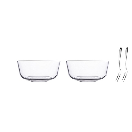 白嘉伊 透明玻璃碗 310ml*2个装 送水果叉