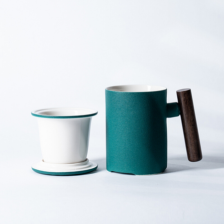 xigu 熹谷 带盖木柄马克杯 三件套 350ml 绿色