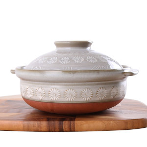 日本进口 银峯 万古烧 6号菊花纹土锅