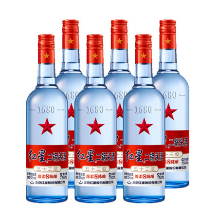 88VIP：红星 二锅头 53度绵柔8纯粮 750ml*6瓶
