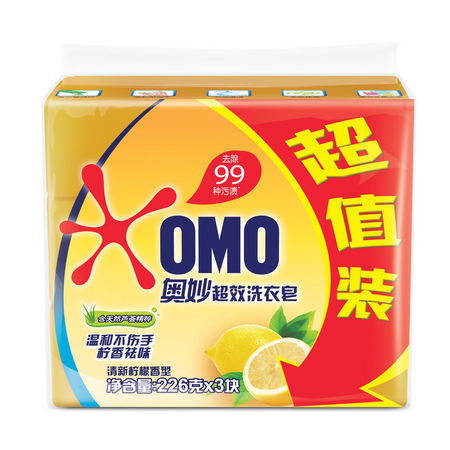 PLUS会员：OMO 奥妙 清新柠檬超效香皂 肥皂 洗衣皂226g*3